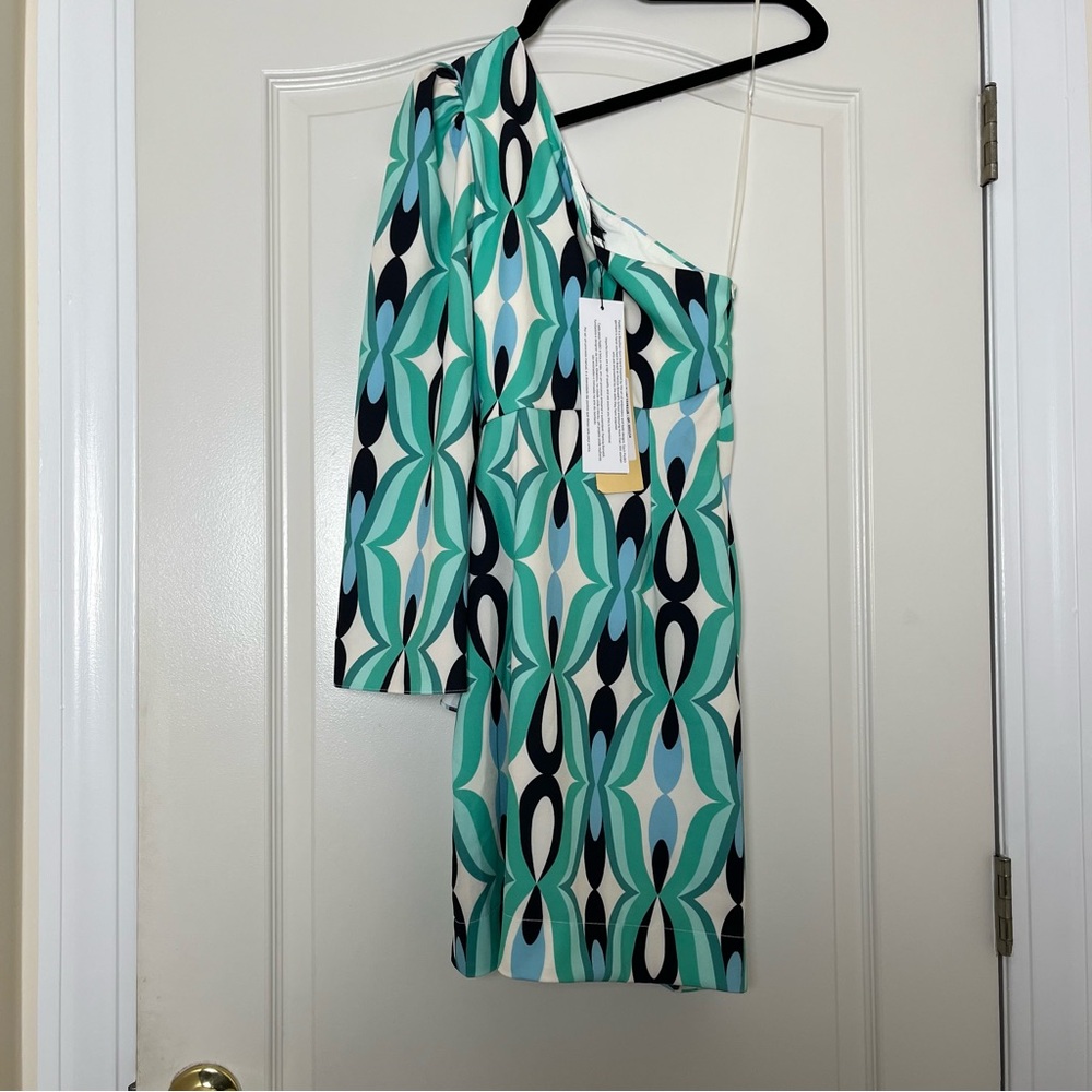 NWT Patbo Twist One Shoulder Mini Dress in Piscene‎ Blue Size 2 - Picture 3 of 5